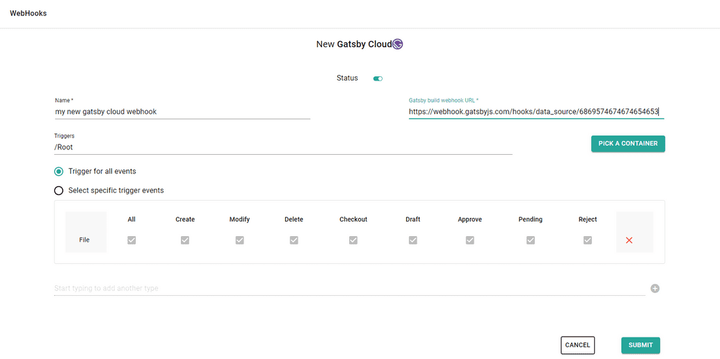 Gatsby Cloud build webhook