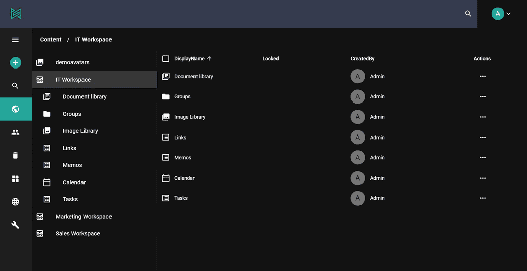 workspace on the admin-ui